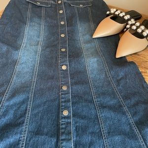 Denim snap up maxi skirt
